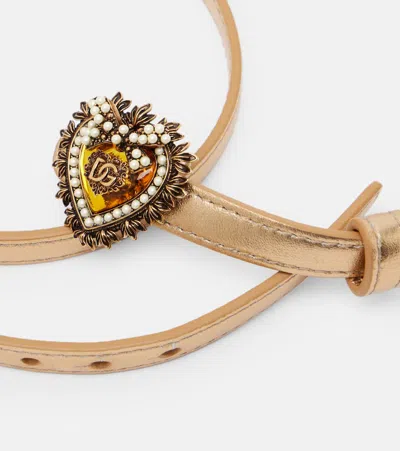 Dolce & Gabbana Devotion Metallic Leather Belt In Gold