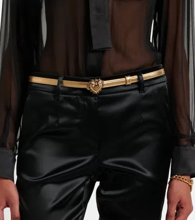 Dolce & Gabbana Devotion Metallic Leather Belt In Gold