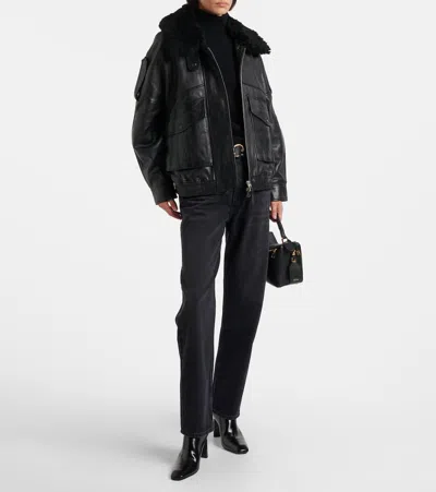 Agolde Avril Oversized Leather Jacket In Black