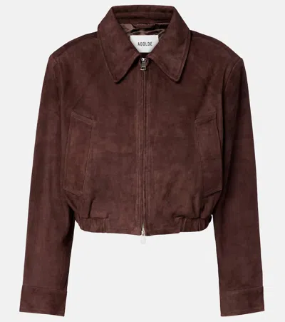Agolde Nahla Cropped Suede Jacket In Brown