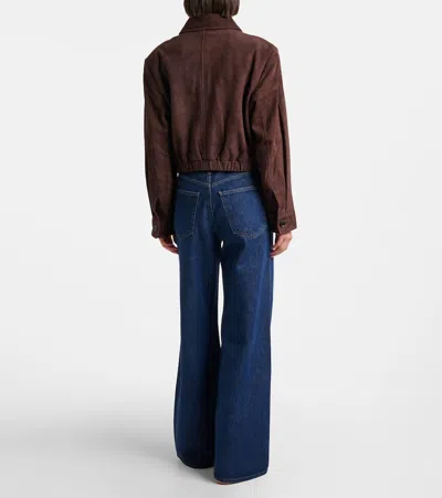 Agolde Nahla Cropped Suede Jacket In Brown