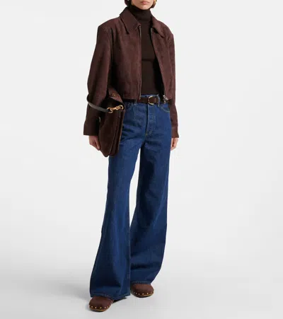 Agolde Nahla Cropped Suede Jacket In Brown