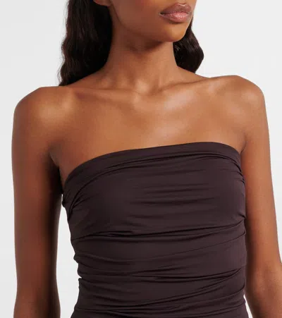 Agolde Gwyneth Ruched Stretch-jersey Bodysuit In Brown