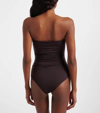 Agolde Gwyneth Ruched Stretch-jersey Bodysuit In Brown