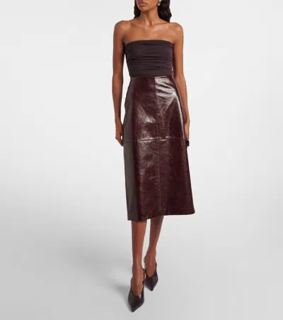 Agolde Gwyneth Ruched Stretch-jersey Bodysuit In Brown