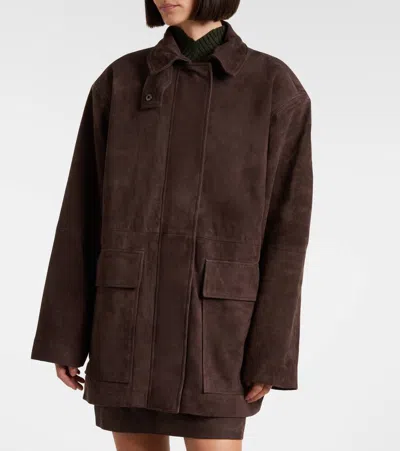 Rotate Birger Christensen Oversized Suede Jacket In Brown