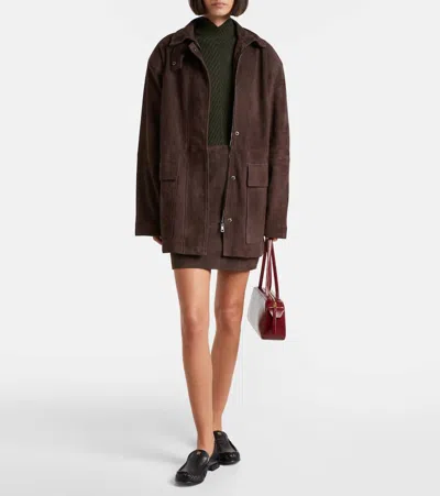 Rotate Birger Christensen Oversized Suede Jacket In Brown