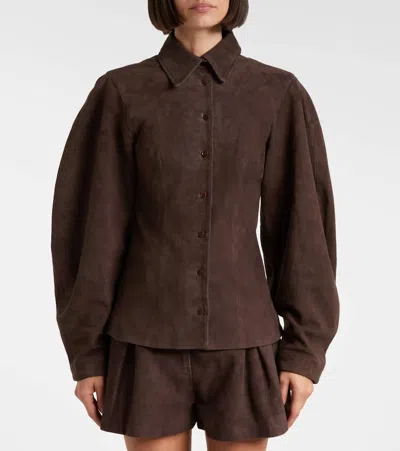 Rotate Birger Christensen Suede Shirt In Brown