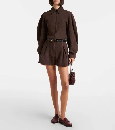 Rotate Birger Christensen Suede Shirt In Brown