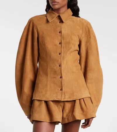 Rotate Birger Christensen Suede Shirt In Brown