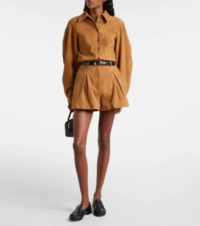 Rotate Birger Christensen Suede Shirt In Brown