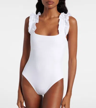 Karla Colletto Evie Ruffled Swimsuit In White