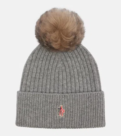 Moncler Shearling-trimmed Cashmere Beanie In Brown