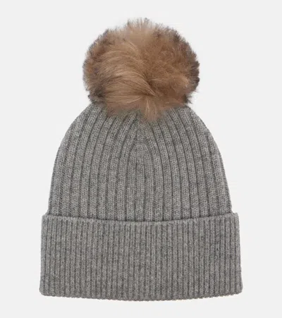 Moncler Shearling-trimmed Cashmere Beanie In Brown