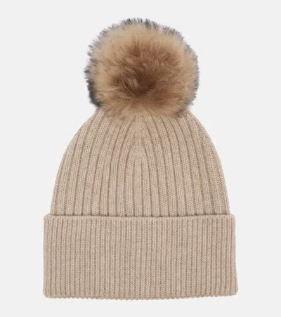 Moncler Shearling-trimmed Cashmere Beanie In Brown