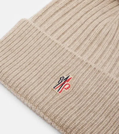 Moncler Shearling-trimmed Cashmere Beanie In Brown