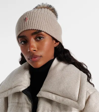 Moncler Shearling-trimmed Cashmere Beanie In Brown