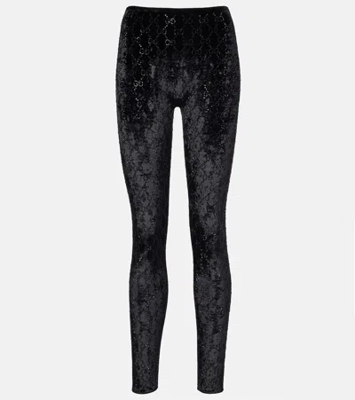 Gucci Gg Embellished Chenille Leggings In Black