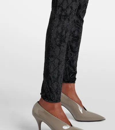 Gucci Gg Embellished Chenille Leggings In Black