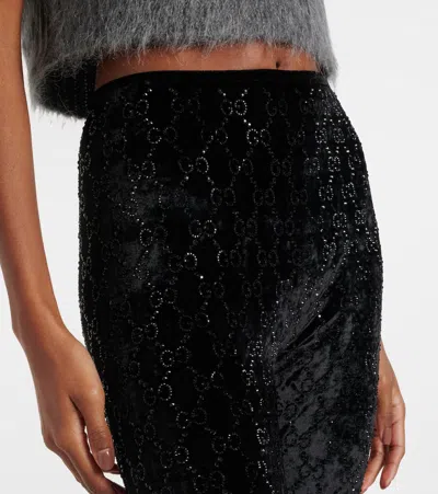 Gucci Gg Embellished Chenille Leggings In Black