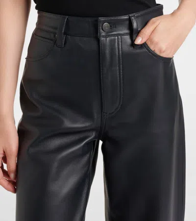 Frame Womens Navy The Neat Tapered-leg Leather Trousers In Black