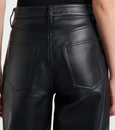 Frame Womens Navy The Neat Tapered-leg Leather Trousers In Black