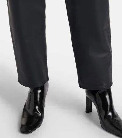 Frame Womens Navy The Neat Tapered-leg Leather Trousers In Black