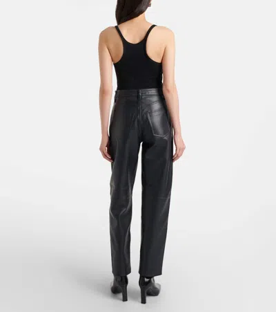 Frame Womens Navy The Neat Tapered-leg Leather Trousers In Black