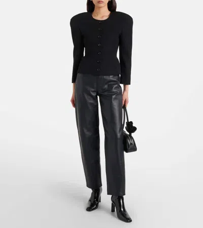 Frame Womens Navy The Neat Tapered-leg Leather Trousers In Black