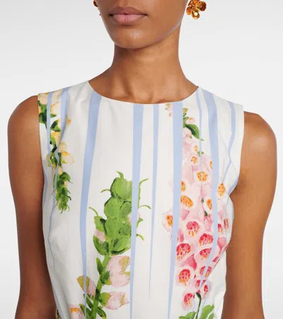 Oscar De La Renta Foxglove Sleeveless Stretch Cotton Dress In Multi