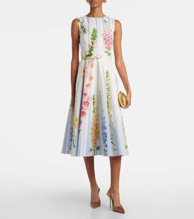 Oscar De La Renta Foxglove Sleeveless Stretch Cotton Dress In Multi
