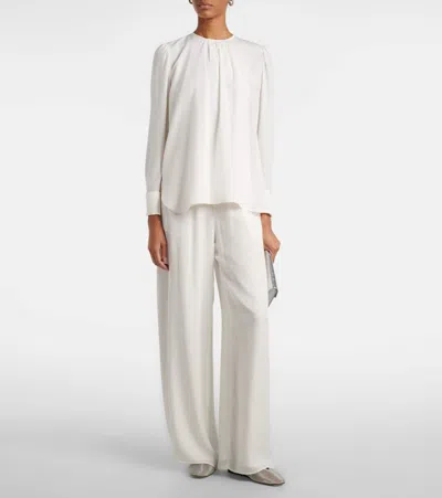 Oscar De La Renta Mid-rise Silk Straight Pants In White