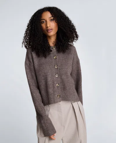 Kenneth Cole Crew Neck Button Up Cardigan In Brown