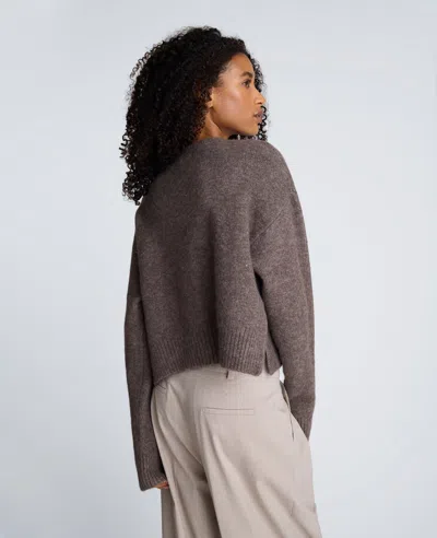 Kenneth Cole Crew Neck Button Up Cardigan In Brown