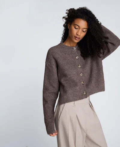 Kenneth Cole Crew Neck Button Up Cardigan In Brown