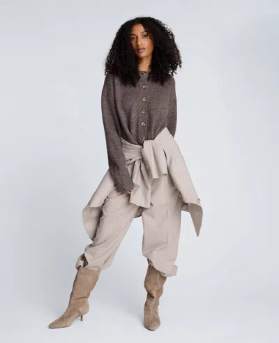 Kenneth Cole Crew Neck Button Up Cardigan In Brown