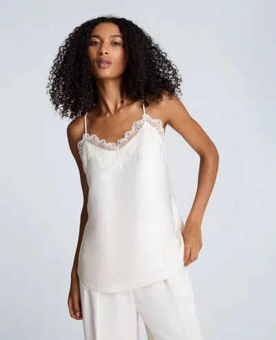 Kenneth Cole Lace Trim Satin Camisole In White