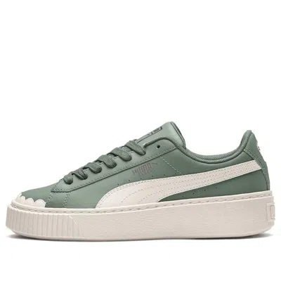Puma (wmns)  Basket Platform Scallop Sneakers Green/white In Animal Print
