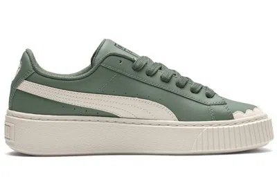 Puma (wmns)  Basket Platform Scallop Sneakers Green/white In Animal Print