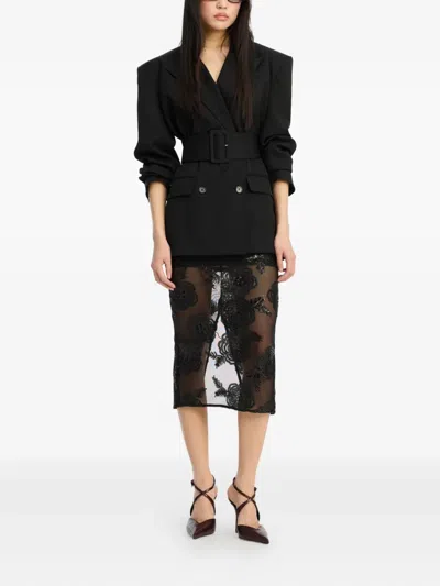 Rotate Birger Christensen Floral-embellishment Midi Skirt In Black