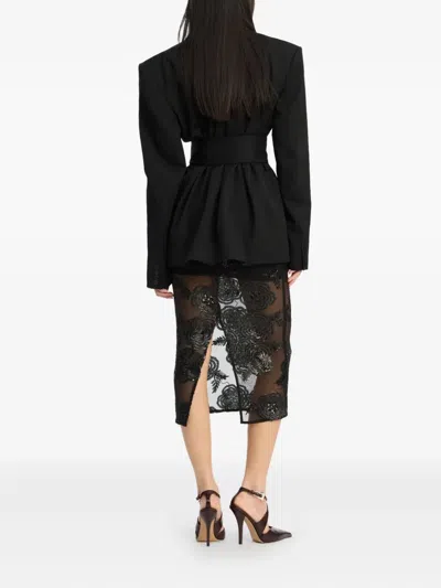 Rotate Birger Christensen Floral-embellishment Midi Skirt In Black