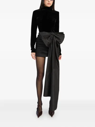 Rotate Birger Christensen Rotate Dress Velvet Bow Mini In Black