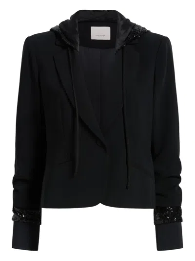 Cinq À Sept Le Petit Khloe Sequin Hooded Jacket In Black