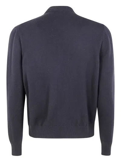 Lardini Long Sleeve Crew Neck Knit Sweater In Blue