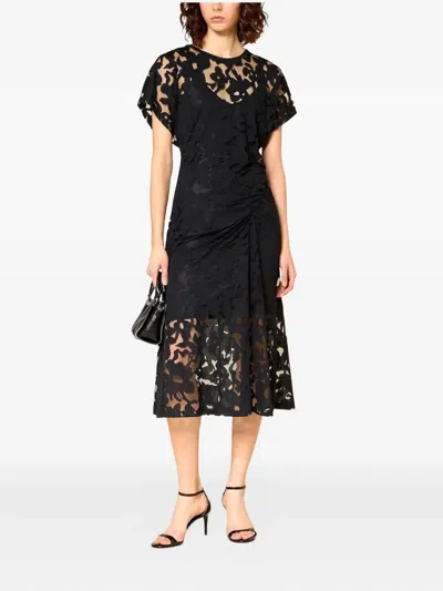 Hugo Boss Floral Gathered Dress In Black