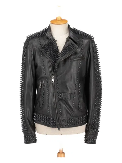 Pre-owned Vintage Studs Zip-fastening Biker Jacket In Black