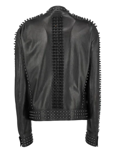 Pre-owned Vintage Studs Zip-fastening Biker Jacket In Black