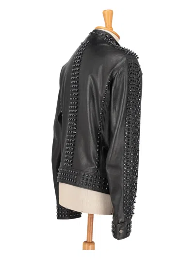 Pre-owned Vintage Studs Zip-fastening Biker Jacket In Black