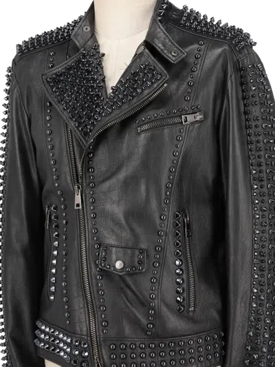 Pre-owned Vintage Studs Zip-fastening Biker Jacket In Black