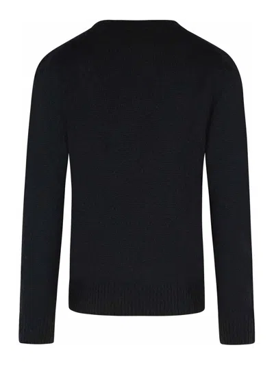 Seven Gauge Textured Black Crewneck Sweater With Relaxed Fit